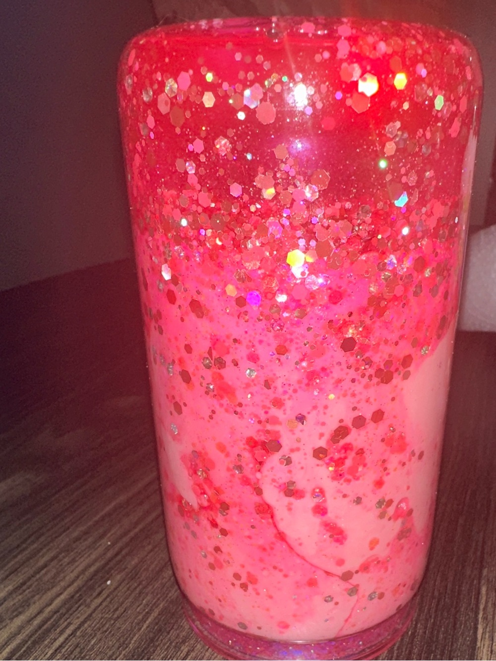 Sparkling Pink Glitter and Purple Glitter Snowglobe Tumbler 16oz (2)